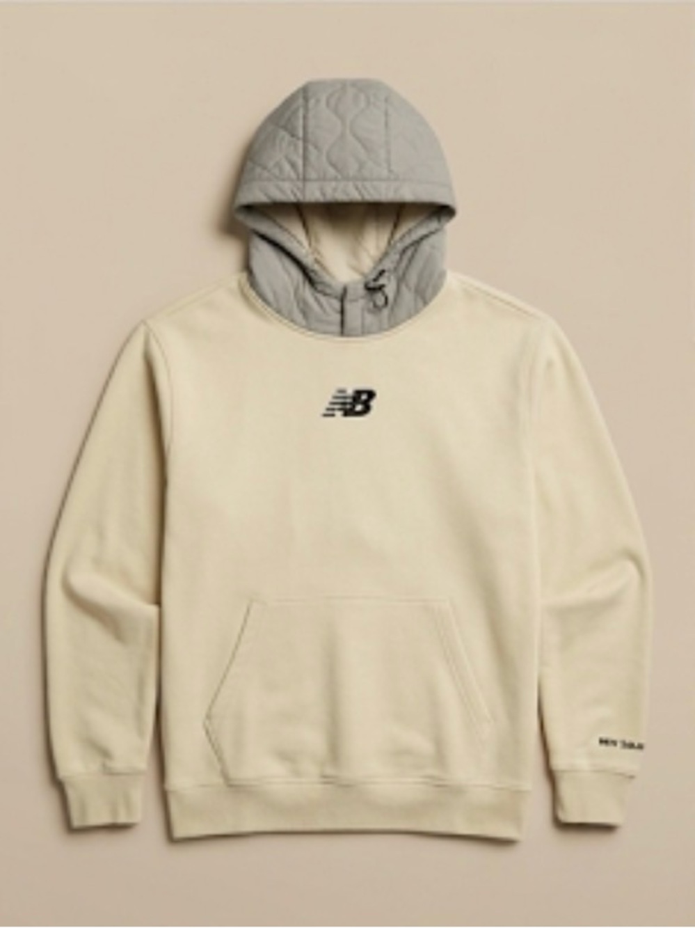 New Balance Men's Light Cream Quilted-Hood Pullover Hoodie